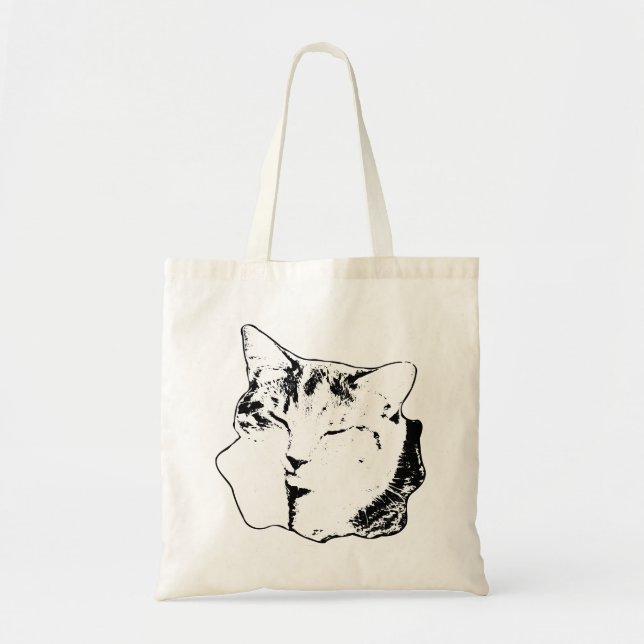 Sleeping Tabby Cat Monochrome Tote Bag (Front)