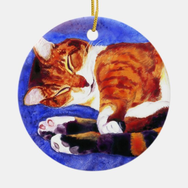 Sleeping Tabby Cat Ornament - "Tigger" (Front)