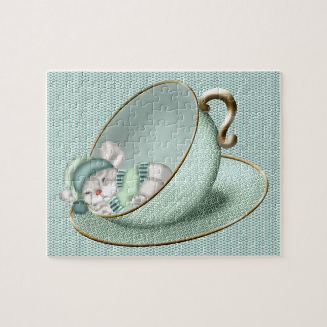 Sleeping Tea Cup Mouse Jigsaw Puzzle (Horizontal)