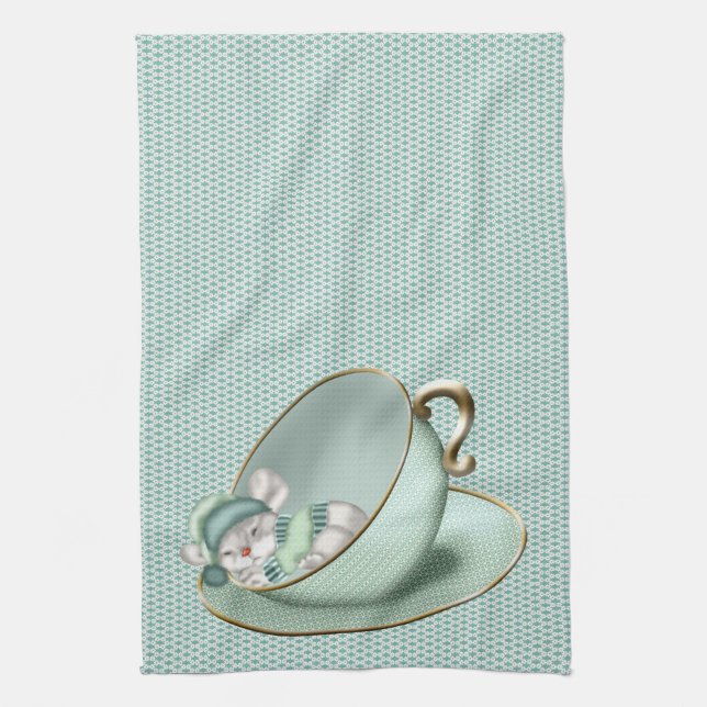 Sleeping Tea Cup Mouse Kitchen Towel (Vertical)