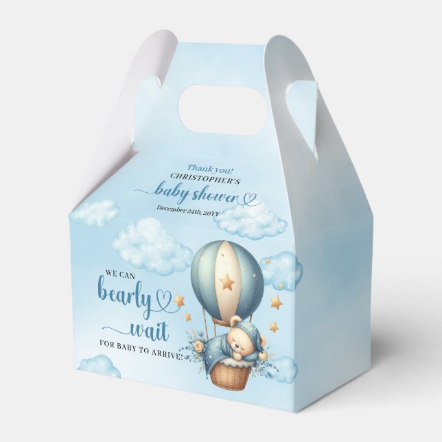 Sleeping teddy bear in hot air balloon favour boxe favor box (Front Side)