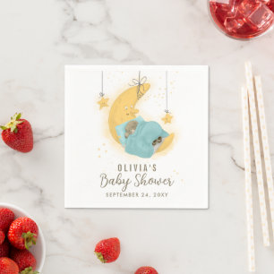 Sleeping Teddy Bear Moon Stars Boy Baby Shower Napkin