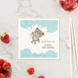 Sleeping Teddy Bear Moon Stars Neutral Baby Shower Napkin