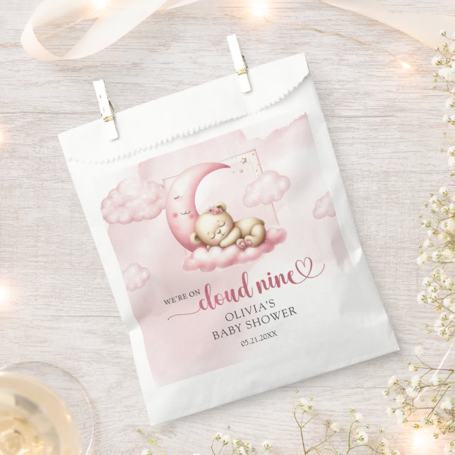 Sleeping Teddy bear on cloud nine pink girl Favour Bag (Clipped)