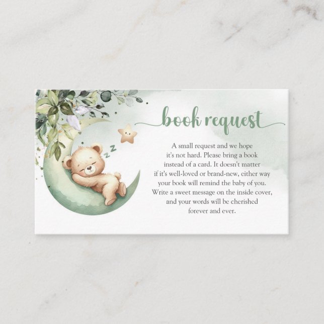 Sleeping Teddy bear over the moon book request Enclosure Card (Front)