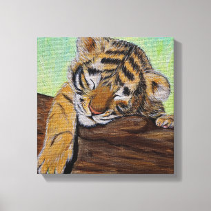 Sleeping Tiger Cub Painting Canvas Print