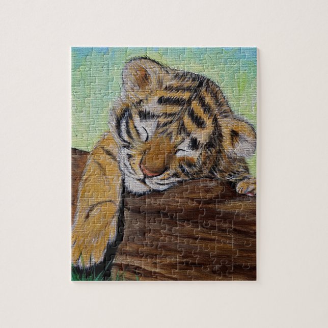 Sleeping Tiger Cub Painting Jigsaw Puzzle (Vertical)
