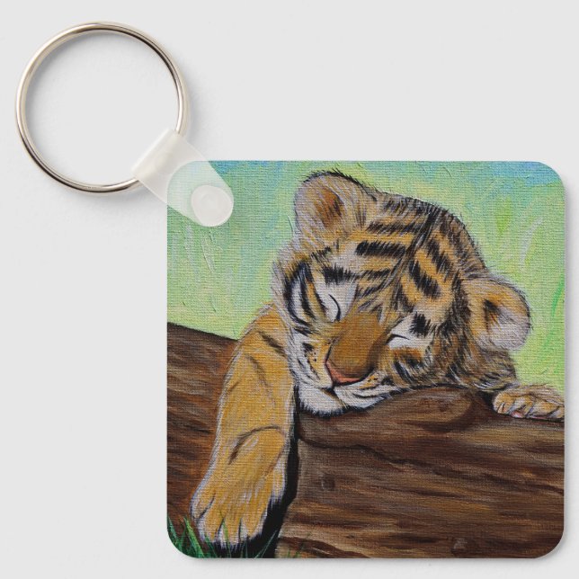 Sleeping Tiger Cub Painting Keychain (Front)