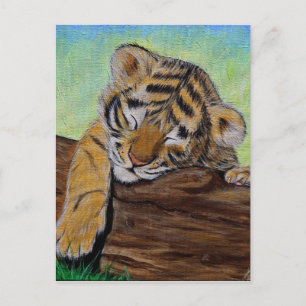 Sleeping Tiger Cub Painting Postcard