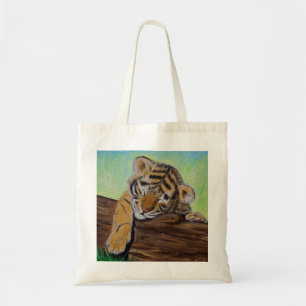 Sleeping Tiger Cub Painting Tote Bag