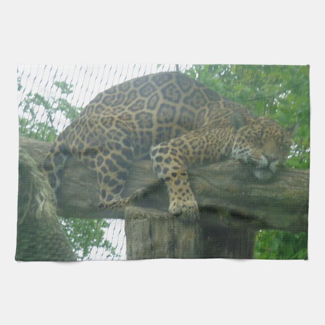 Sleeping Tiger on Tree, Forest, Nature, Wildlife Kitchen Towel (Horizontal)