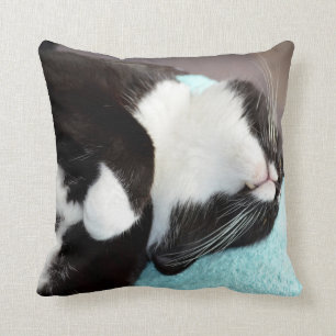 sleeping tuxedo cat chin view kitty image throw pillow
