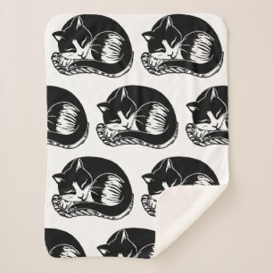 Sleeping Tuxedo Cats Black White Sherpa Blanket