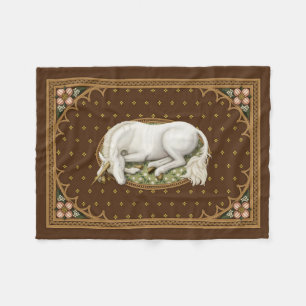 Sleeping Unicorn Antique Brown Medieval Fleece Blanket