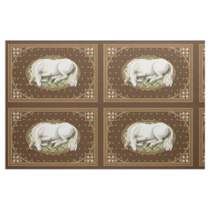 Sleeping Unicorn Brown Medieval 1/4 yd Panel Fabric