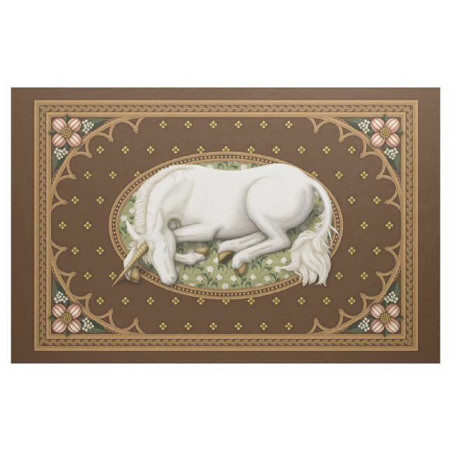 Sleeping Unicorn Brown Medieval 1 yd Panel Fabric (Yard)