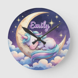 Sleeping Unicorn on Moon Editable Name Clock