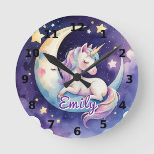 Sleeping Unicorn on Moon Editable Name Clock