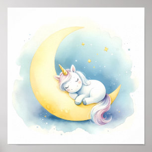 Sleeping Unicorn on Moon - Enchanting Girl's Nurse Poster