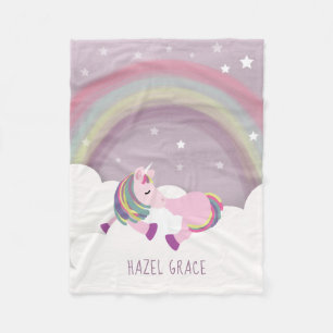 Sleeping Unicorn Rainbow Kids Fleece Blanket