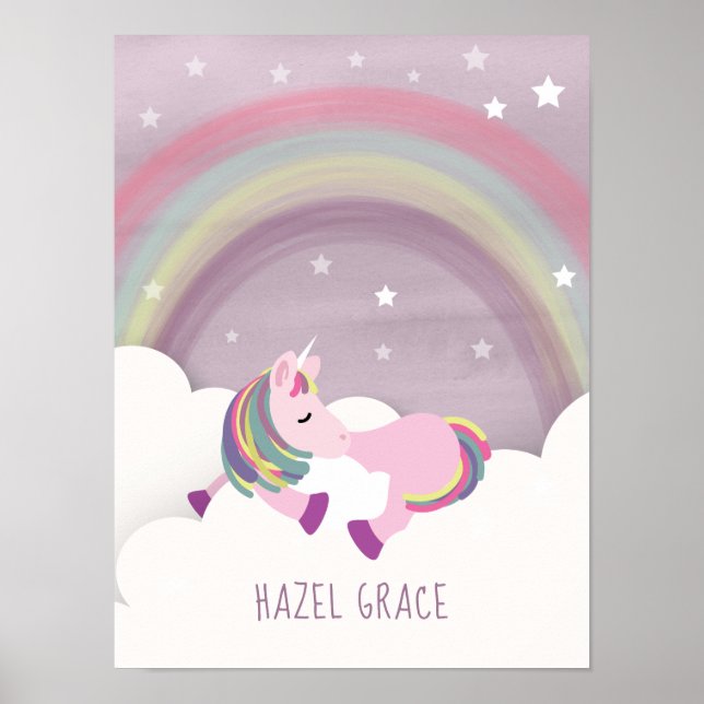 Sleeping Unicorn Rainbow Nursery Art Poster (Front)