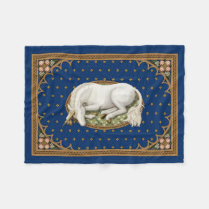 Sleeping Unicorn Royal Blue Medieval Fleece Blanket