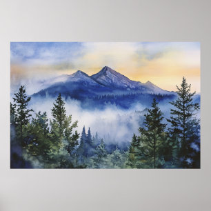 Sleeping Ute Mountain at Sunrise - Watercolor Land Poster