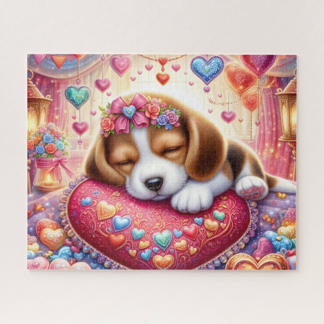 Sleeping Valentine Beagle Puppy Jigsaw Puzzle (Horizontal)