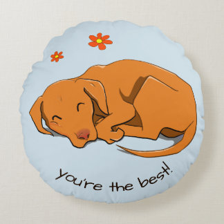Sleeping Vizsla Custom Text Round Pillow