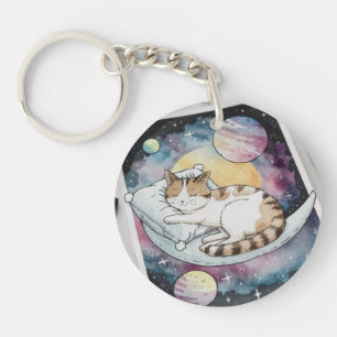 Sleeping Watercolor Cat Accessory Pouch Travel Bag Keychain