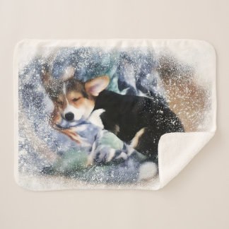 Sleeping Welsh Corgi Sherpa Blanket