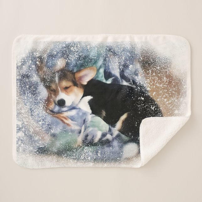 Sleeping Welsh Corgi Sherpa Blanket (Front (Horizontal))
