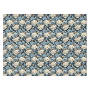 Sleeping Winter Foxes Pattern with Blue a White Tablecloth
