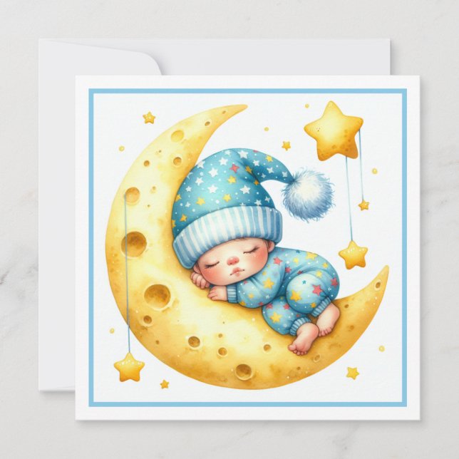 Sleeping with the Moon Boy's Baby Shower Invitation (Front)