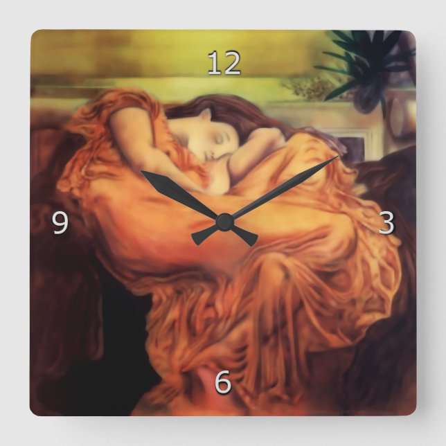 Sleeping Woman in orange - Flaming June Square Wall Clock (Front)