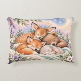 Sleeping Woodland Animals Watercolor Nursery Accen Accent Pillow
