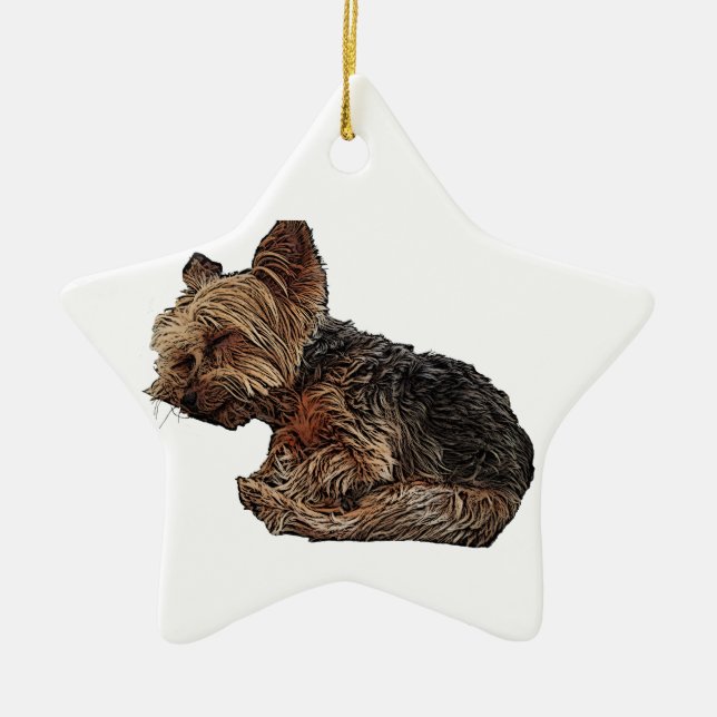 Sleeping Yorkie Ceramic Ornament (Front)