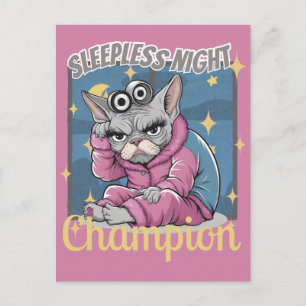Sleepless Nights Insomnia Sphynx Cat Mom  Postcard
