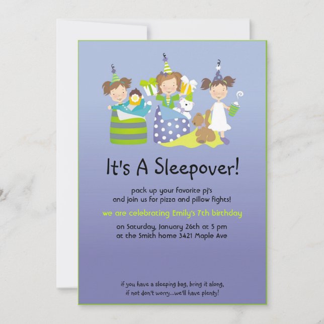 Sleepover and pillow fights invitation (Front)