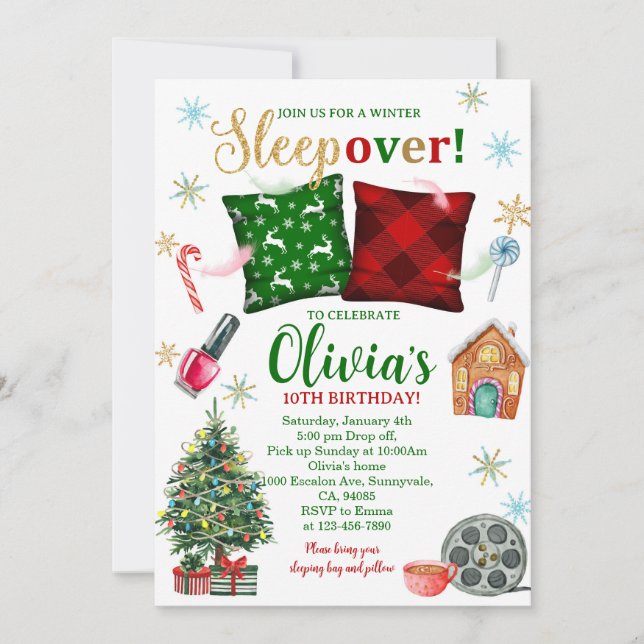 Sleepover Birthday Invitation: Christmas Pajama Invitation (Front)