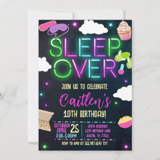 Sleepover Birthday Neon Slumber Party Invitation