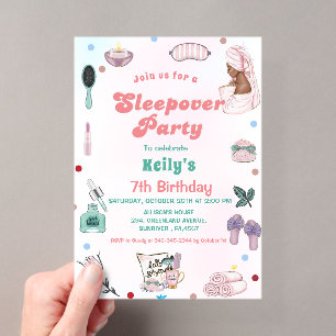  Sleepover Birthday Pamper Party Birthday Acrylic Invitations