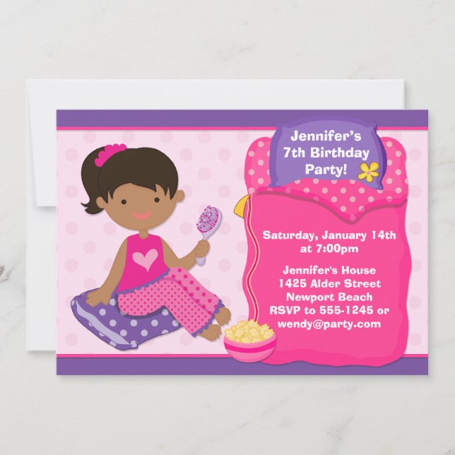 Sleepover Birthday Party Invite African American (Front)