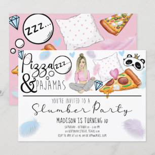 Sleepover Birthday Party Pizza & Pyjamas  Invitation
