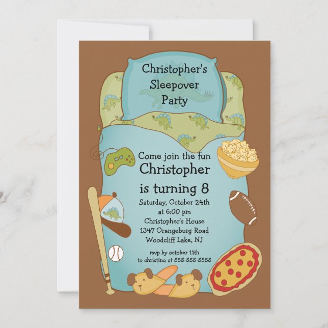 Sleepover Boys Birthday Invitation (Front)