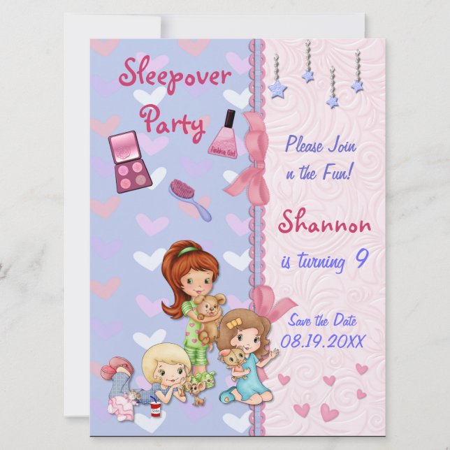 Sleepover Friends Slumber Birthday Party Invitation (Front)