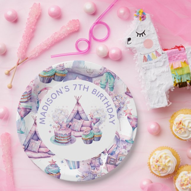 Sleepover Girl Birthday Cute Personalized Paper Plate (Party)