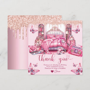 Sleepover Girl Birthday Glitter dropping Thank You Card
