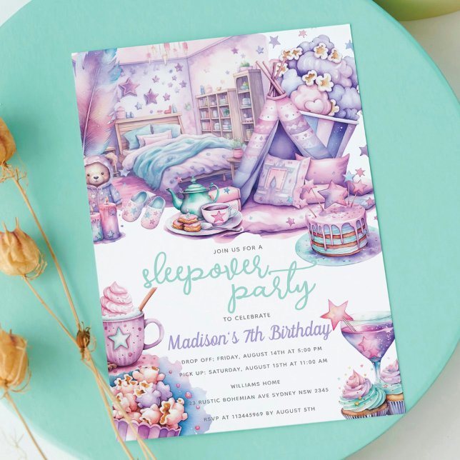 Sleepover Girl Birthday Party Pastel Fun Invitation (Creator Uploaded)