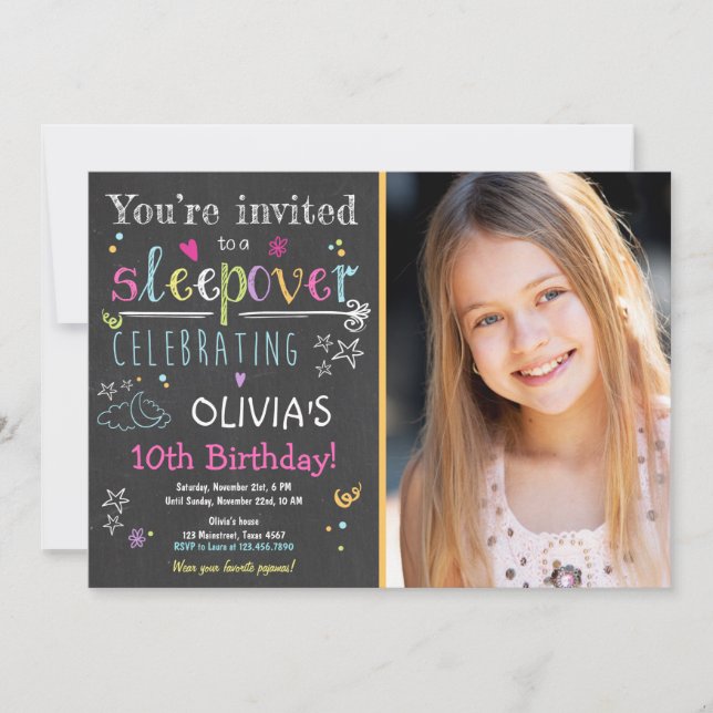Sleepover Invitation Slumber Party Pyjamas Girl (Front)